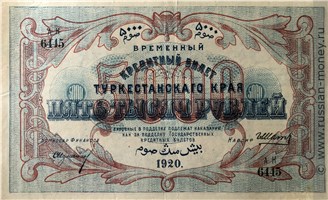 Банкнота 5000 рублей. Временный кредитный билет Туркестанского края 1920. Аверс