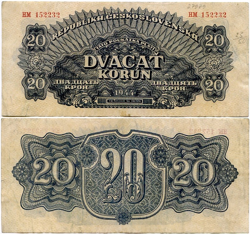 Банкнота 20 крон 1944