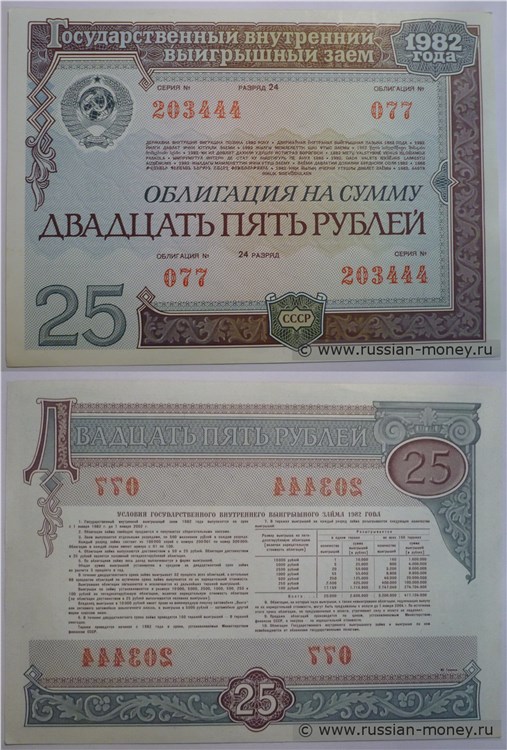 Банкнота 25 рублей. Внутренний выигрышный заём 1982