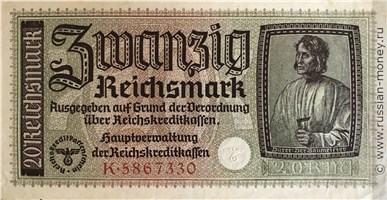 Банкнота 20 рейхсмарок 1940-1944. Аверс